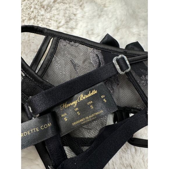 Honey Birdette STELLA🖤 Black Silver Floral 3 Piece Set 34DDD, S, S Thong - Picture 9 of 11